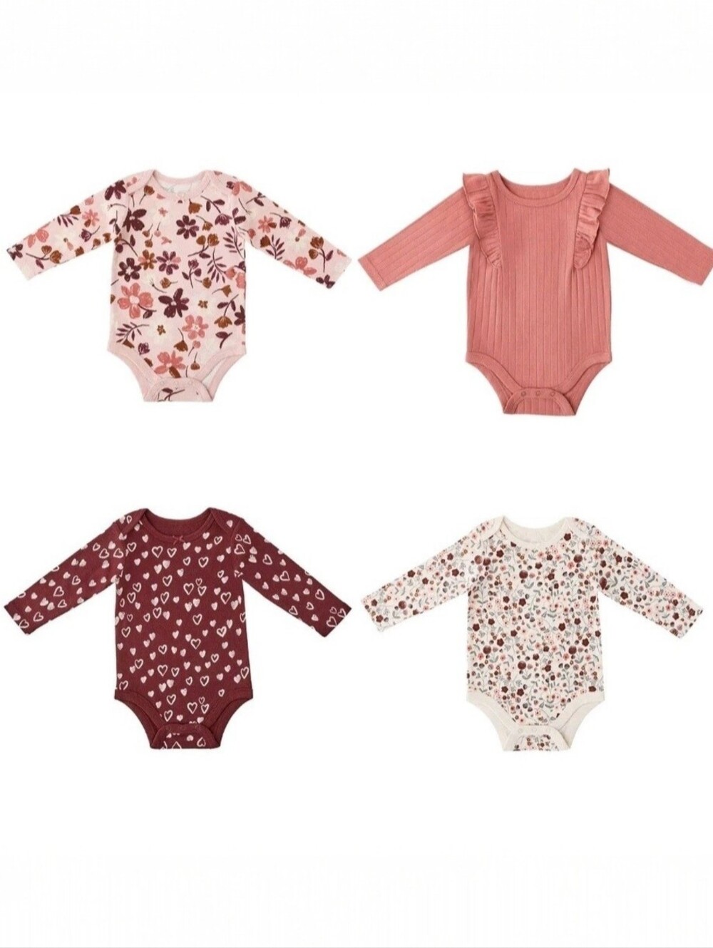 Members Mark Organic Cotton Bodysuits 4-Pack Floral Pink Baby Girls Size 12M NWT